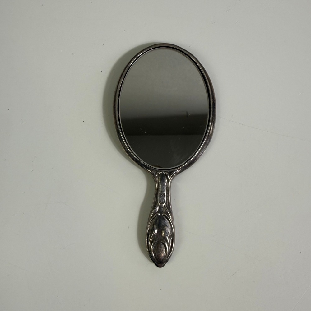 Vintage Ornate Silver Tone Floral Hand Mirror 4 Inch Small Vanity Mirror